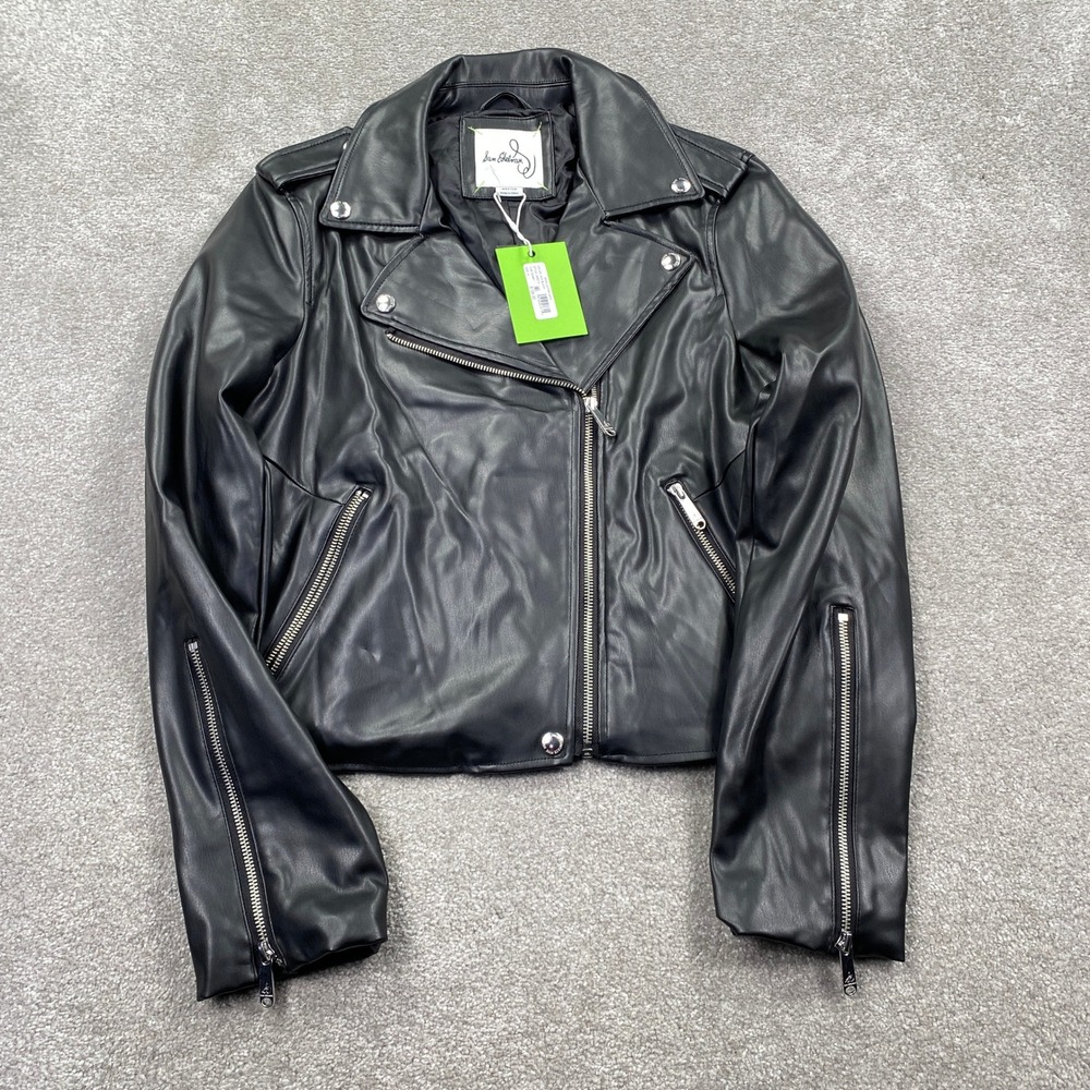 Sam Edelman Moto Jacket Womens Size M Black Vegan Leather Asymmetrical Zip